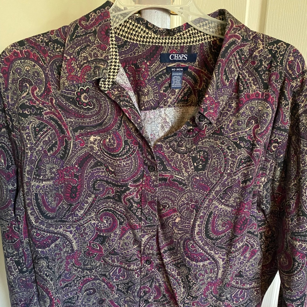 Chaps black & purple paisley print blouse size 2x